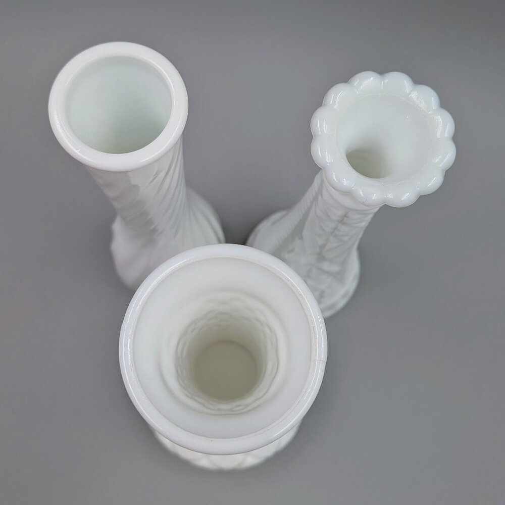 Set of 3 Vintage White Milk Glass Bud Vases - 9" Shabby Chic Floral Decor - Picture 8 of 10